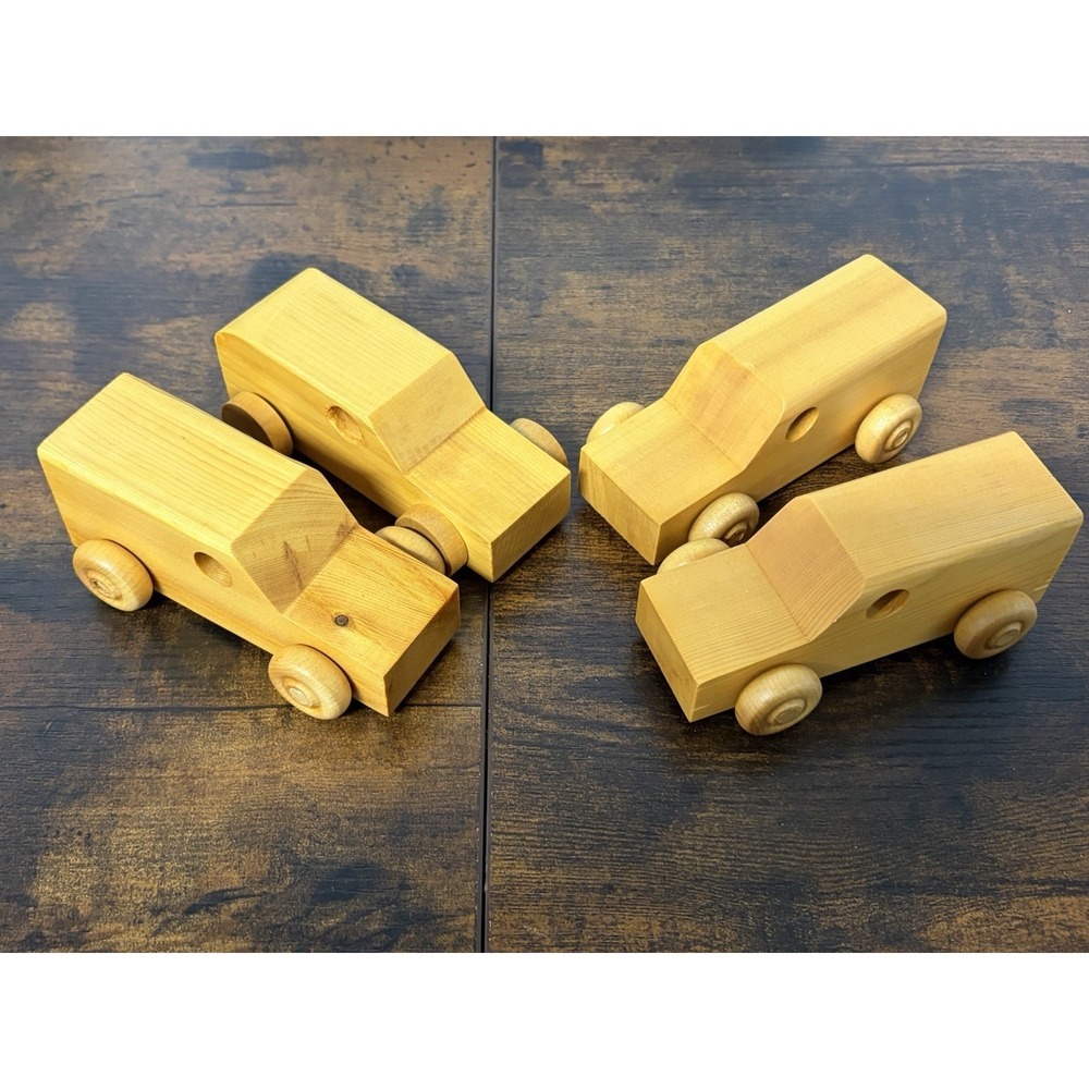 Lot Of 4 Handmade Wooden Toy Trucks Light Brown 031326-05 To 08